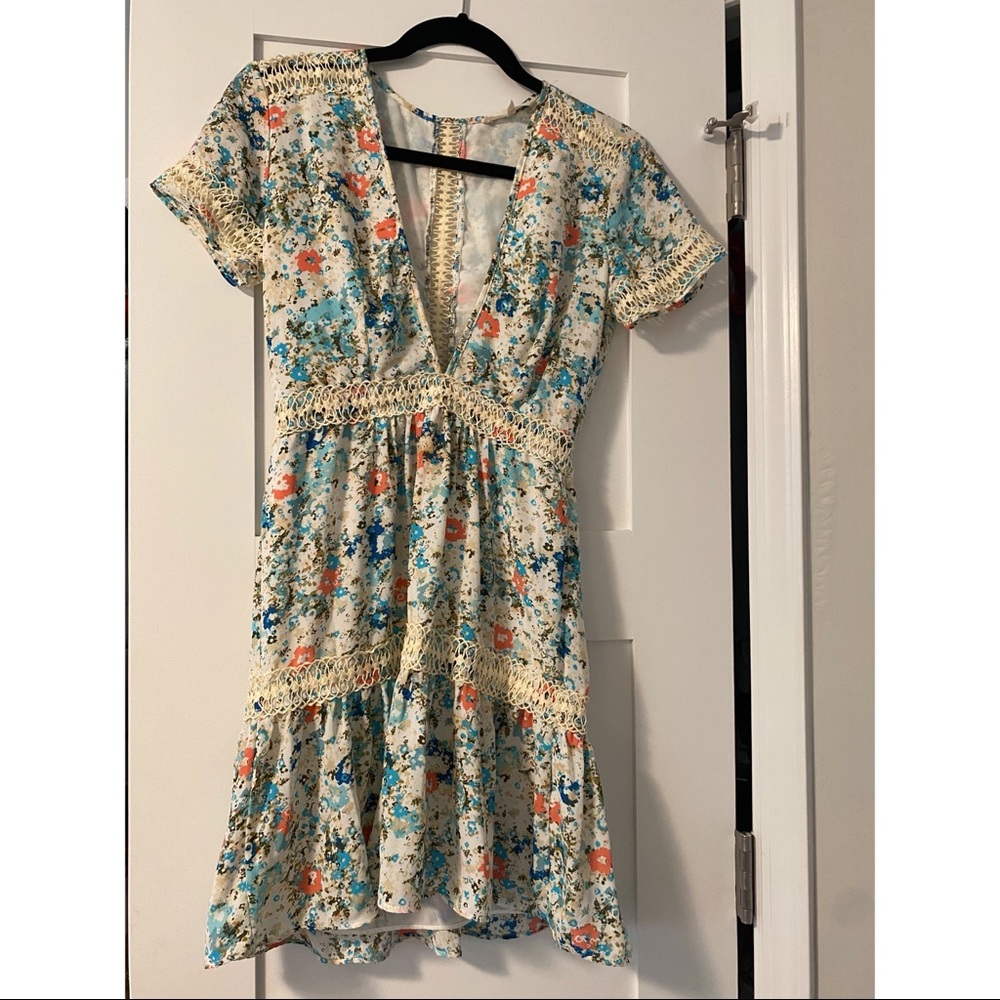 Olivaceous deep v neck mini dress